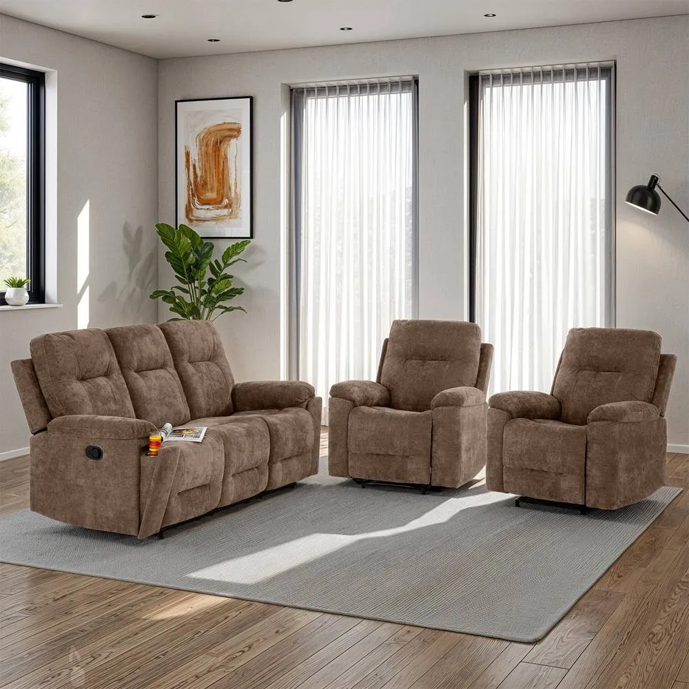Seconique Guildford 3+1+1 Recliner Suite - Antelope Brown Fabric