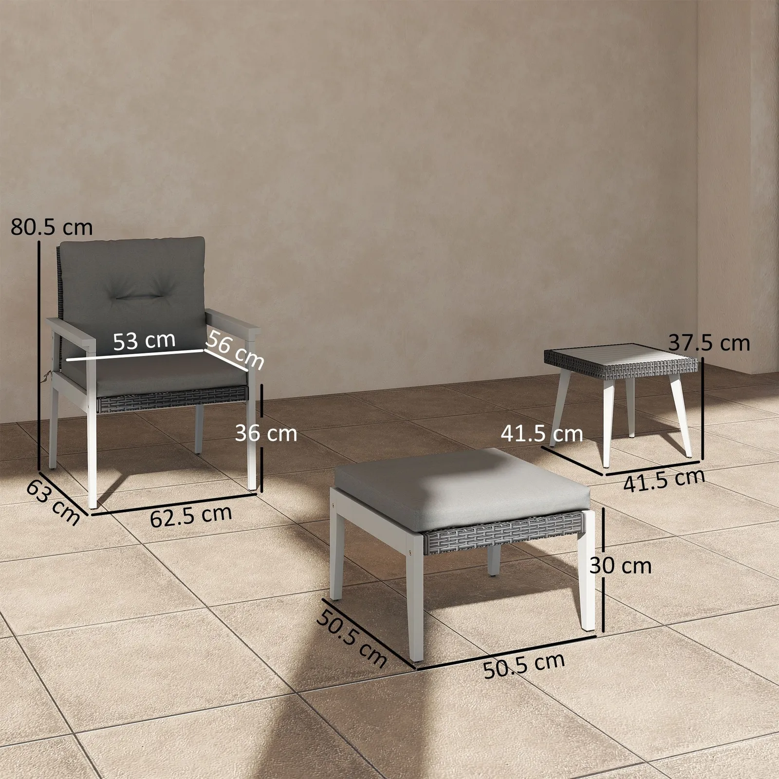 OUTSUNNY 5-Pieces Rattan Patio set with Acacia Wood Top Coffee Table in Grey 3