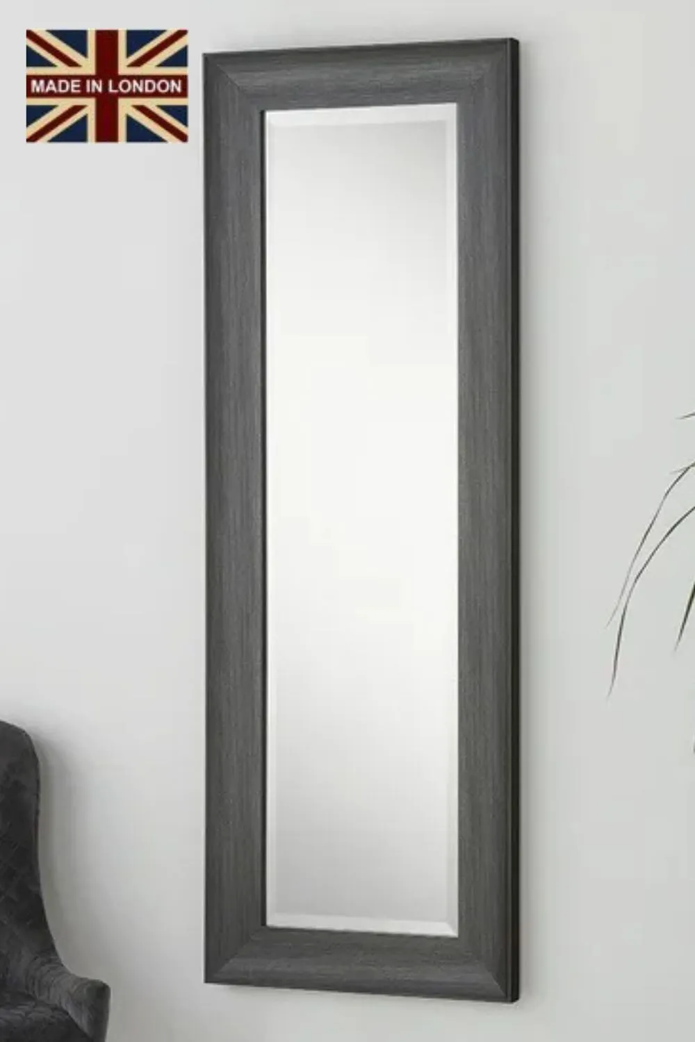 Yearn Mirrors Charcoal Grey Scooped Framed Mirror 129.5x45.5cm