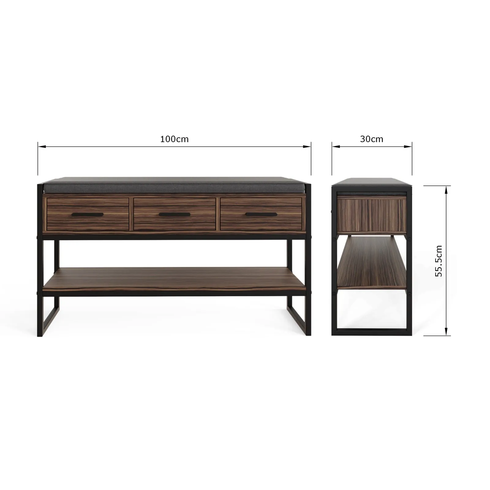 GFW Quinn Industrial Shoe Bench with Storage in Walnut 6
