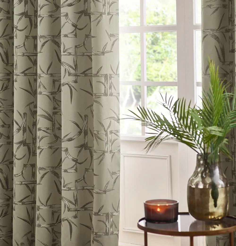 Paoletti Bamboo Fully Lined Jacquard Eyelet Curtain Pair in Beige 5