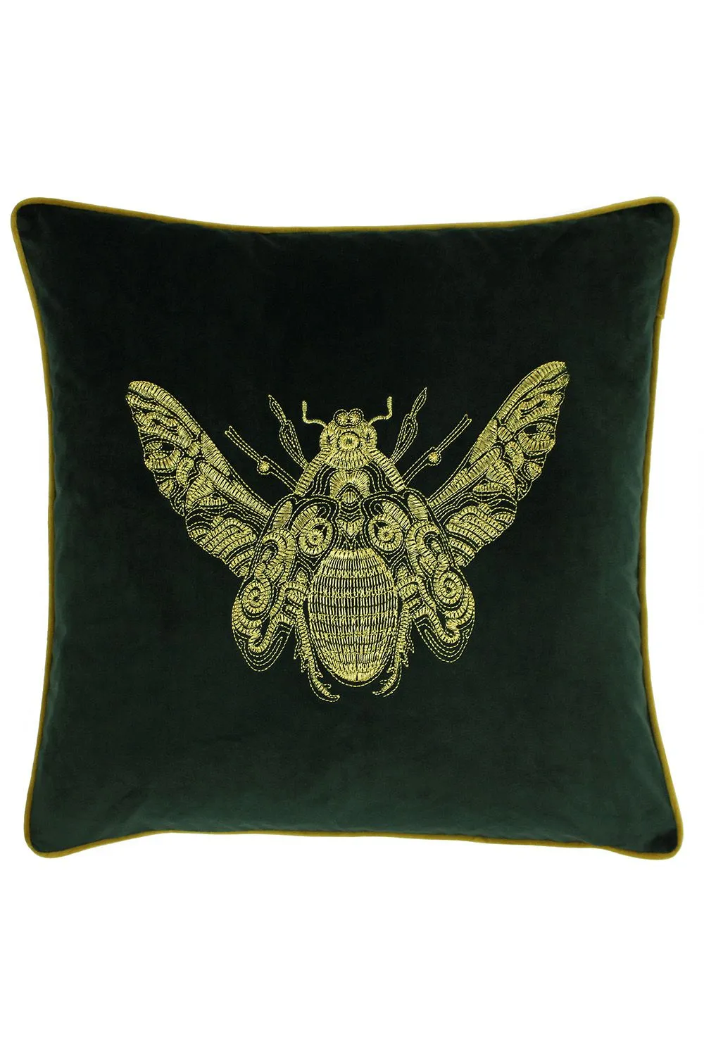 Paoletti Cerana Embroidered Bee Velvet Cushion in Emerald 1
