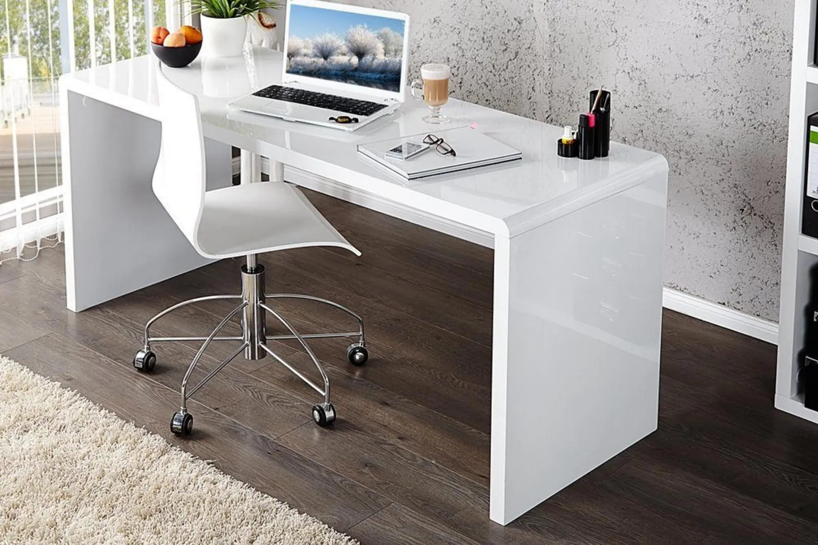 FurnitureboxUK Enzo White High Gloss Rectangular Office Desk 3