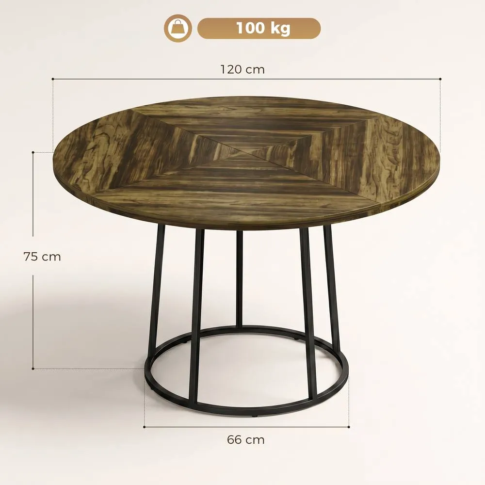 HOMCOM Round Dining Table for 4-6 Space Saving 120 cm Rustic Brown 3