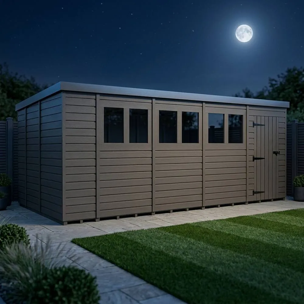 Buttercup Farm 19ft x 9ft Composite Pent Garden Shed Single Door With Windows in Grey 3