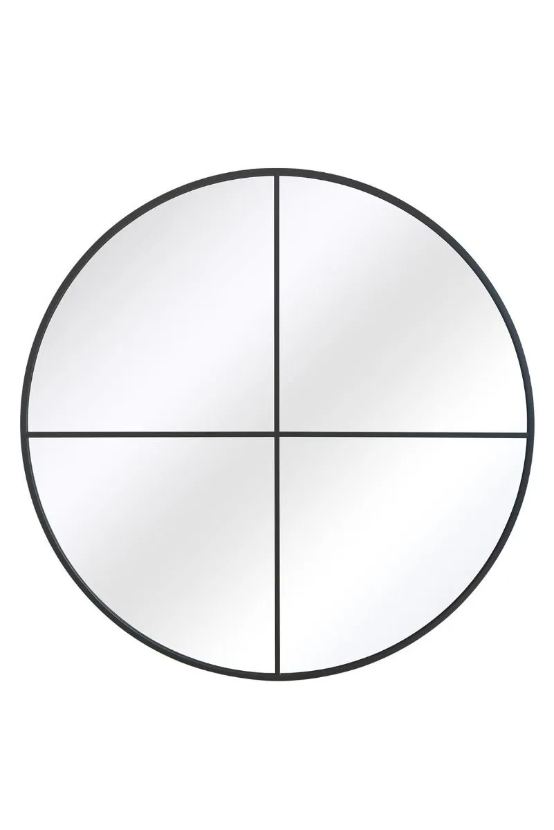 MirrorOutlet Black Large Circular Window Metal Garden Wall Mirror (200x200cm)
