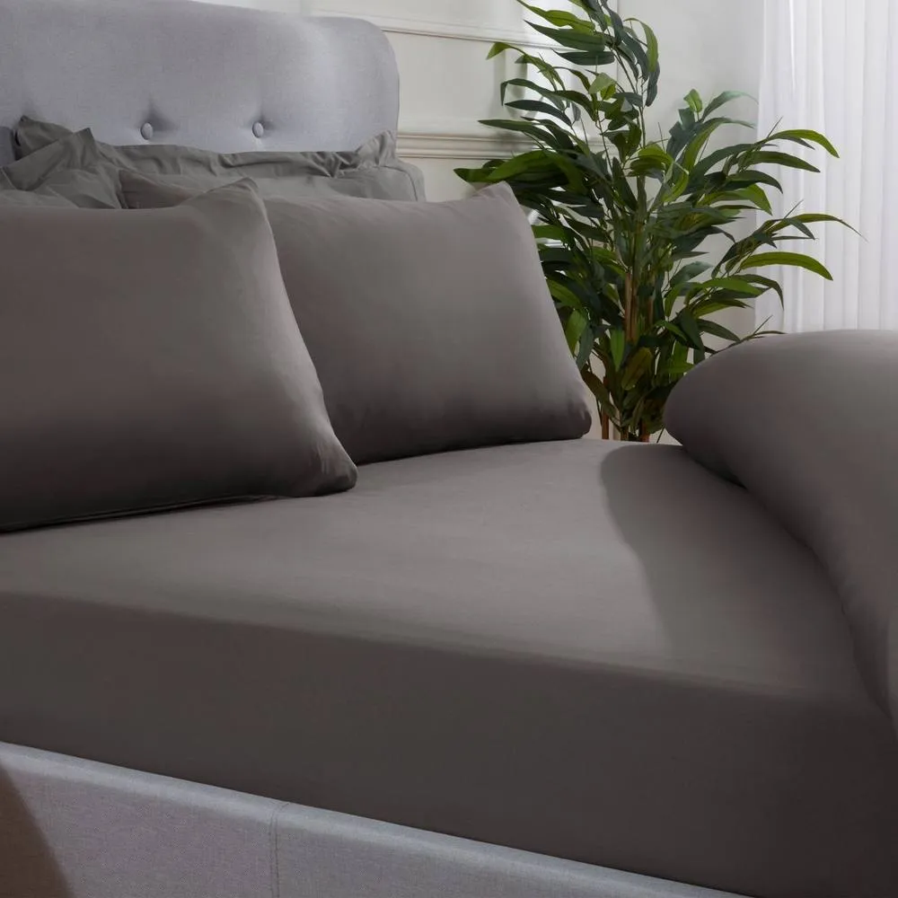 Smart Living Super Soft Microfibre Plain Dye Warm Cosy Bed Linen 32cm Fitted Sheet in Grey