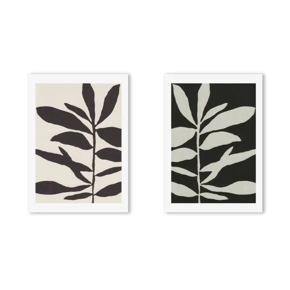 East End Prints Set of 2 Linocut Branch Prints 2