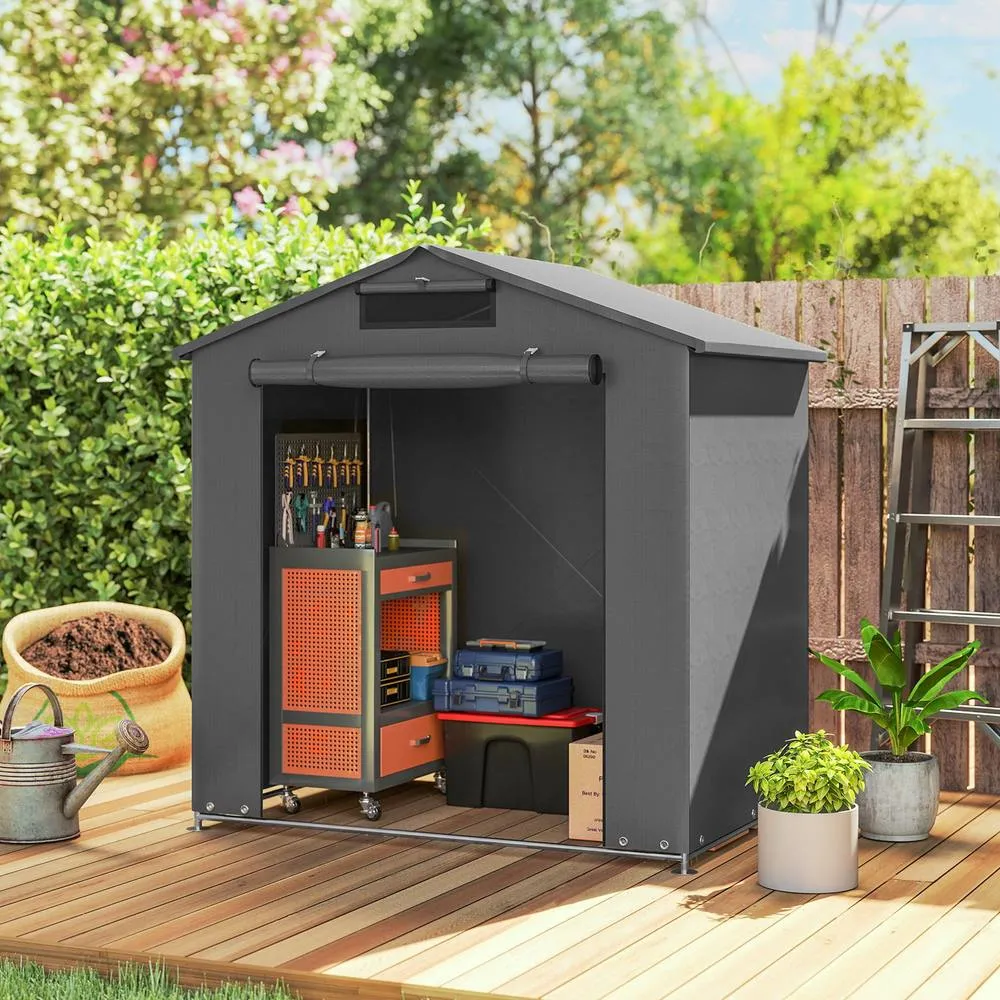 OUTSUNNY 6 x 4 ft Garden Storage Shed Tent Bike Tent, Dark Grey