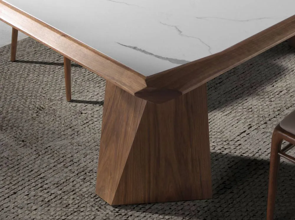 Angel Cerda Rectangular Porcelain Marble Dining Table, Walnut Legs, 220 x 110 cm 5