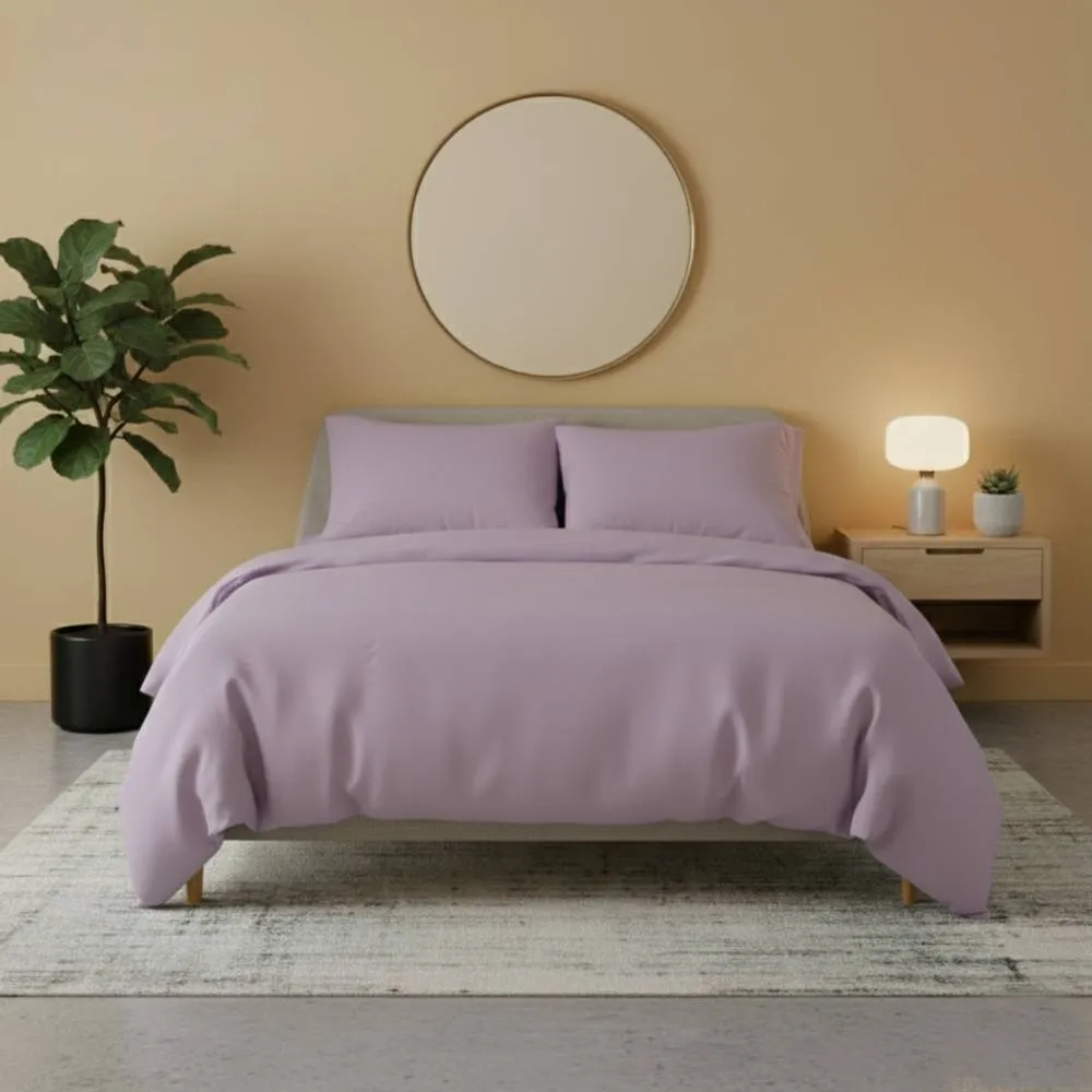 Snug City Flannelette Cotton Duvet Cover Set Soft Brushed Warm Bedding Set in Lilac
