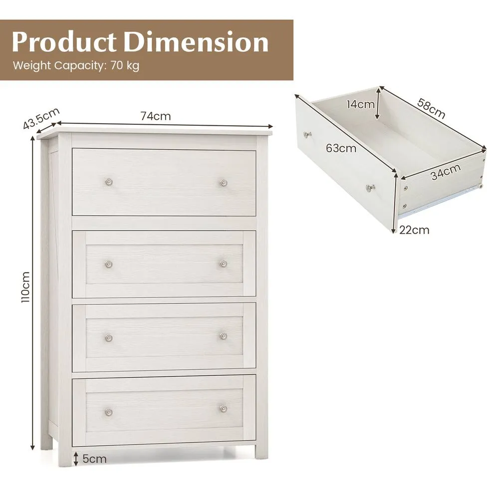 Costway 4 Drawer Dresser Storage Cabinet Chest of Drawers Clothes Organizer in White 2