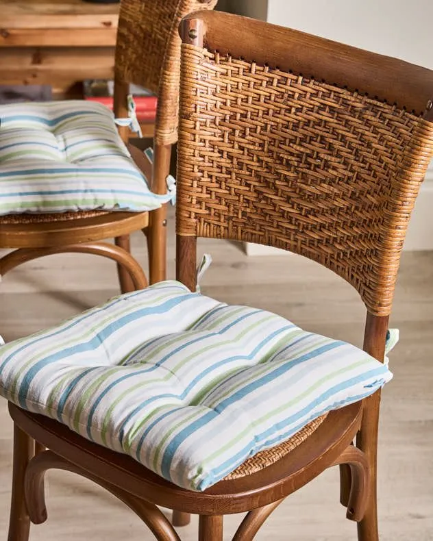 Dibor Set of 6 Blue Striped Cotton Garden Cushion Furniture Dining Chair Seat Pads L40cm x W40cm 2