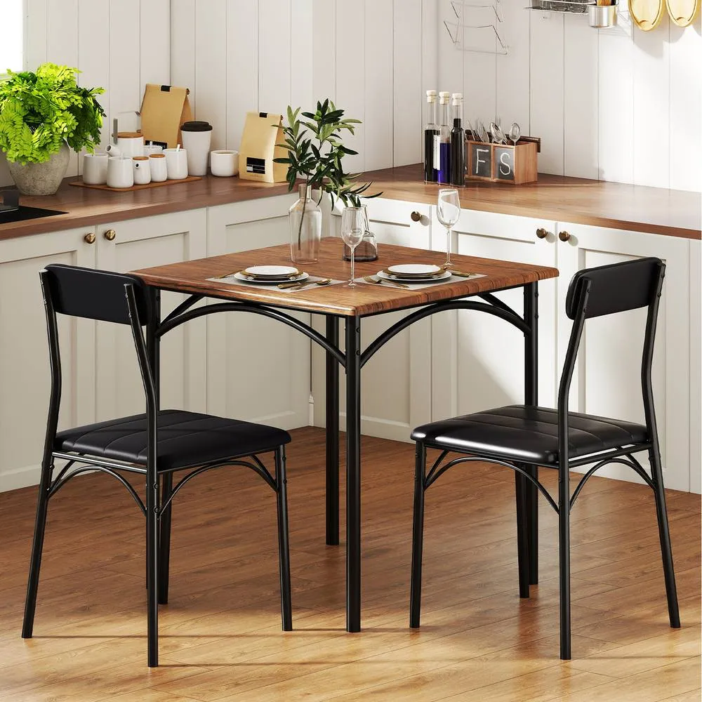 Costway 3 Piece Dining Table Set Breakfast Kitchen Table & Chairs-Coffee in Brown