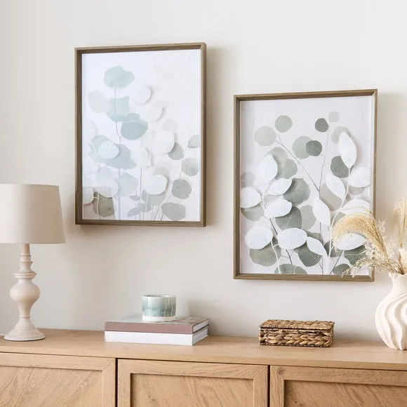 Set Of 2 Textured Eucalyptus Framed Prints