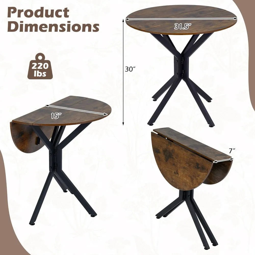 Costway 80 CM Round Dining Drop Leaf Expandable Kitchen Table for Living Room in Brown 5