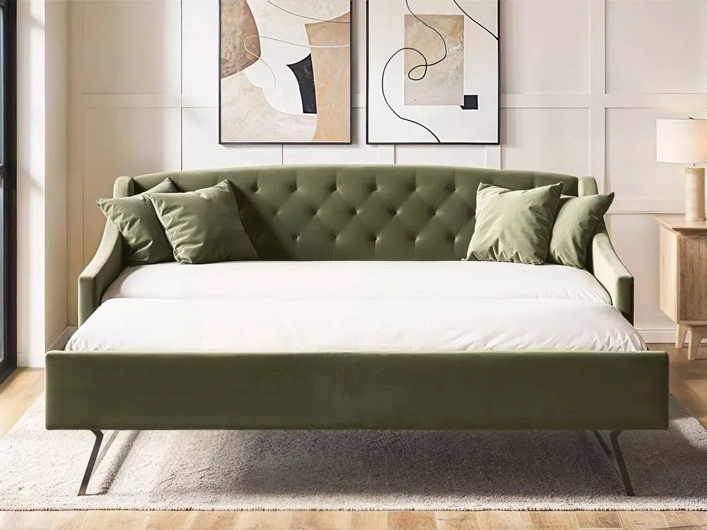 Flair Aurora Velvet Daybed with Trundle in Green 4