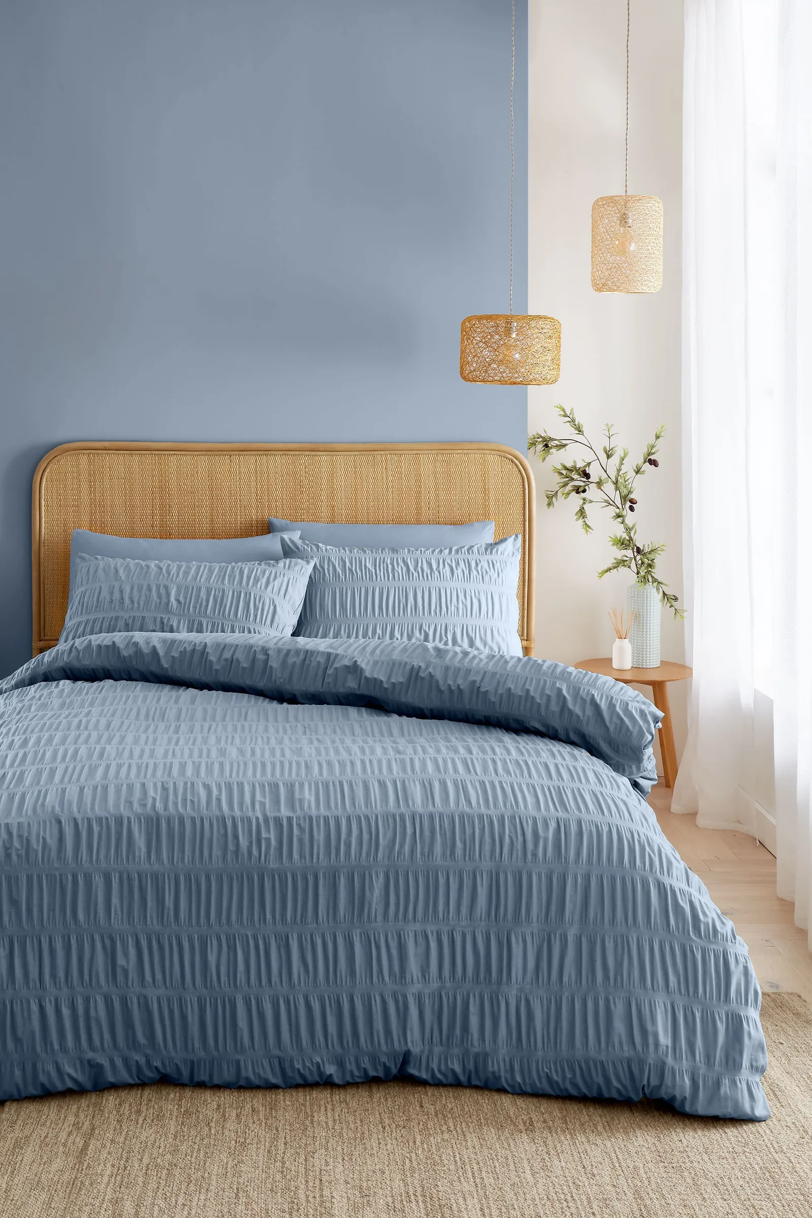Catherine Lansfield 'Seersucker' Duvet Set in Light Blue