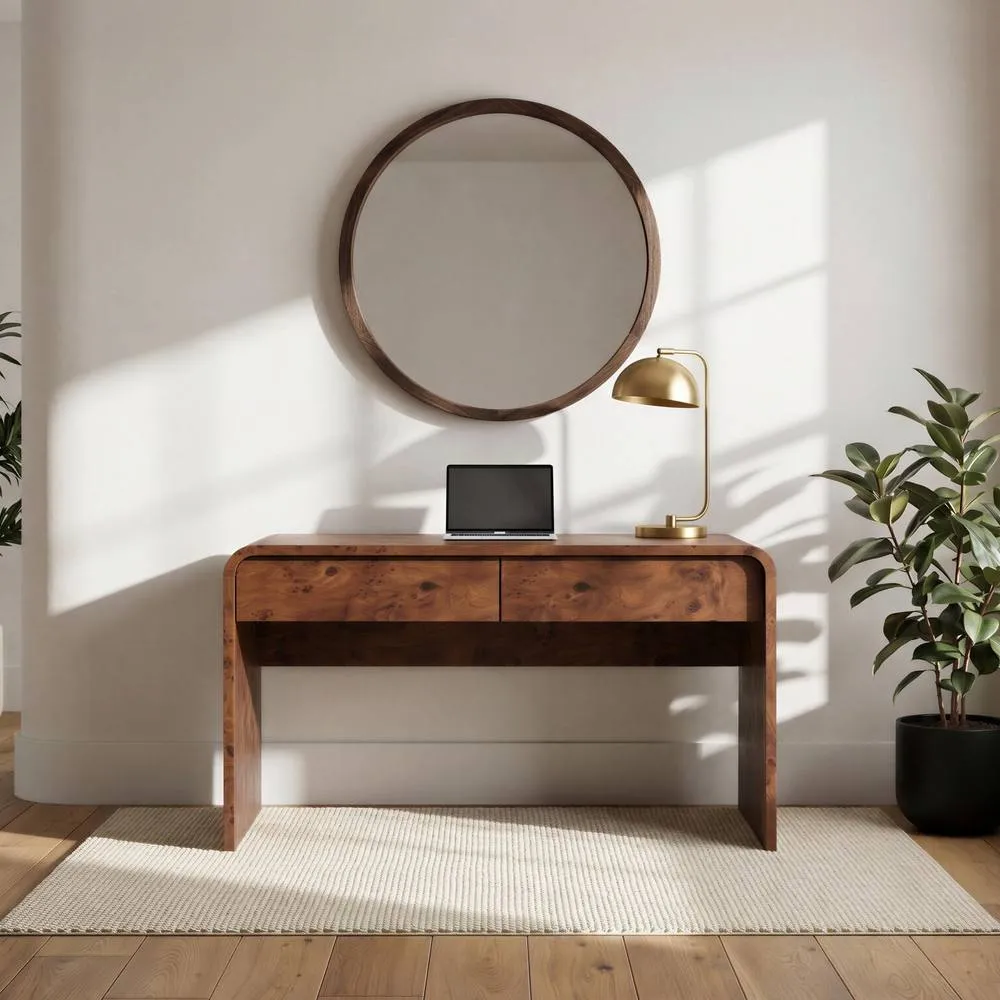 FurnitureboxUK Delphine Walnut Burl Wood Effect 2 Drawer Desk 2