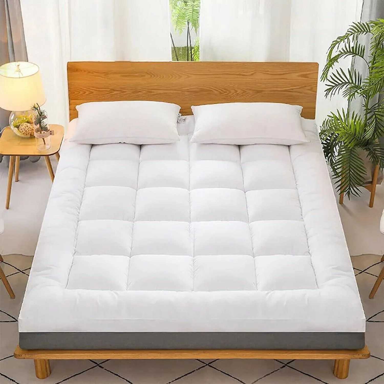 Alivio Soft & Fluffy Microfiber King Size Mattress Topper - Extra Thick Quilted Cover for Ultimate Comfort (White) in White