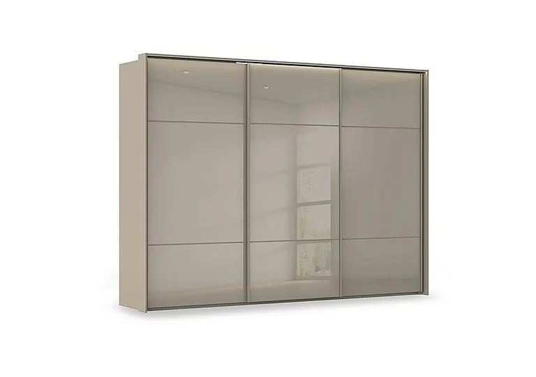 Haven 310cm 3 Door Slider Wardrobe with Glass Doors and Lights