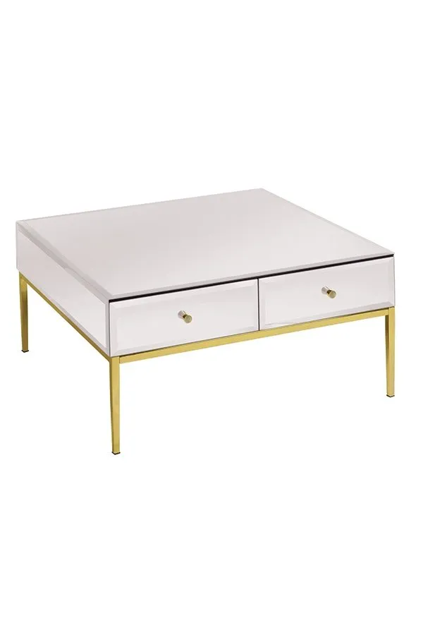 Stiletto White Glass and Brass Coffee Table