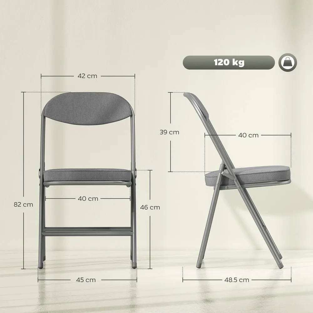 HOMCOM Folding Chairs Set of 4 with Cushioned Seat, Steel Frame in Grey 3