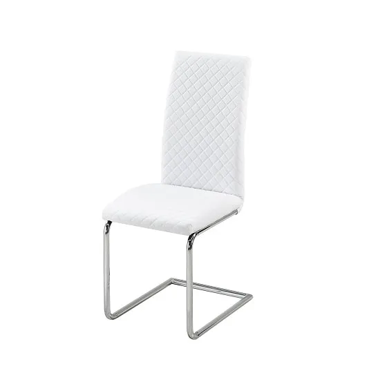 Ronn Dining Chair In White Faux Leather With Chrome Legs