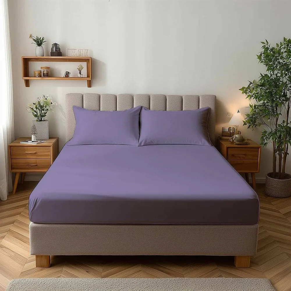 Snug City Microfibre Soft Touch Fitted Sheet 25cm Skirt Plain Dyed Bed Linen in Lilac