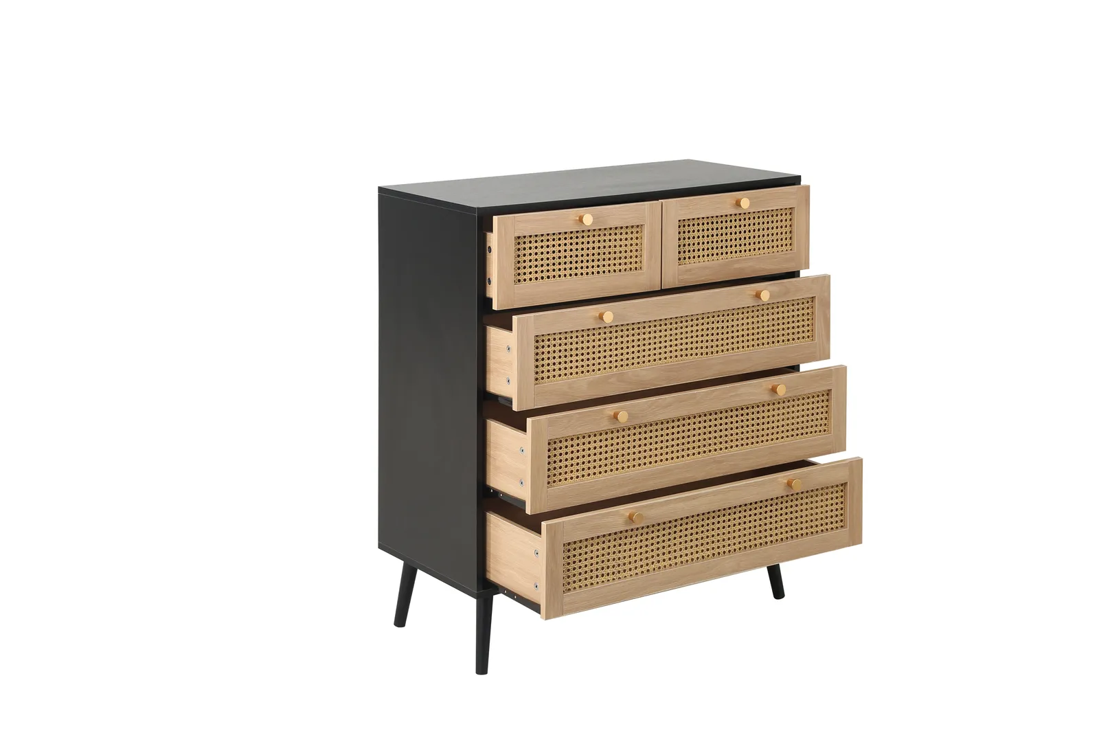 Birlea Croxley Chest of 5 Drawers Rattan Croxley Mid Century Modern in Black 5
