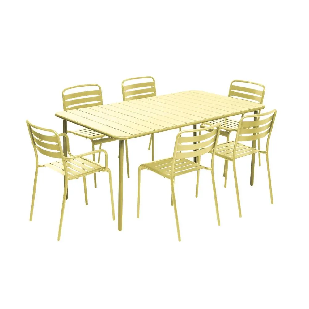 sweeek 6-seater metal garden table with 2 armchairs & 4 chairs in Yellow 2