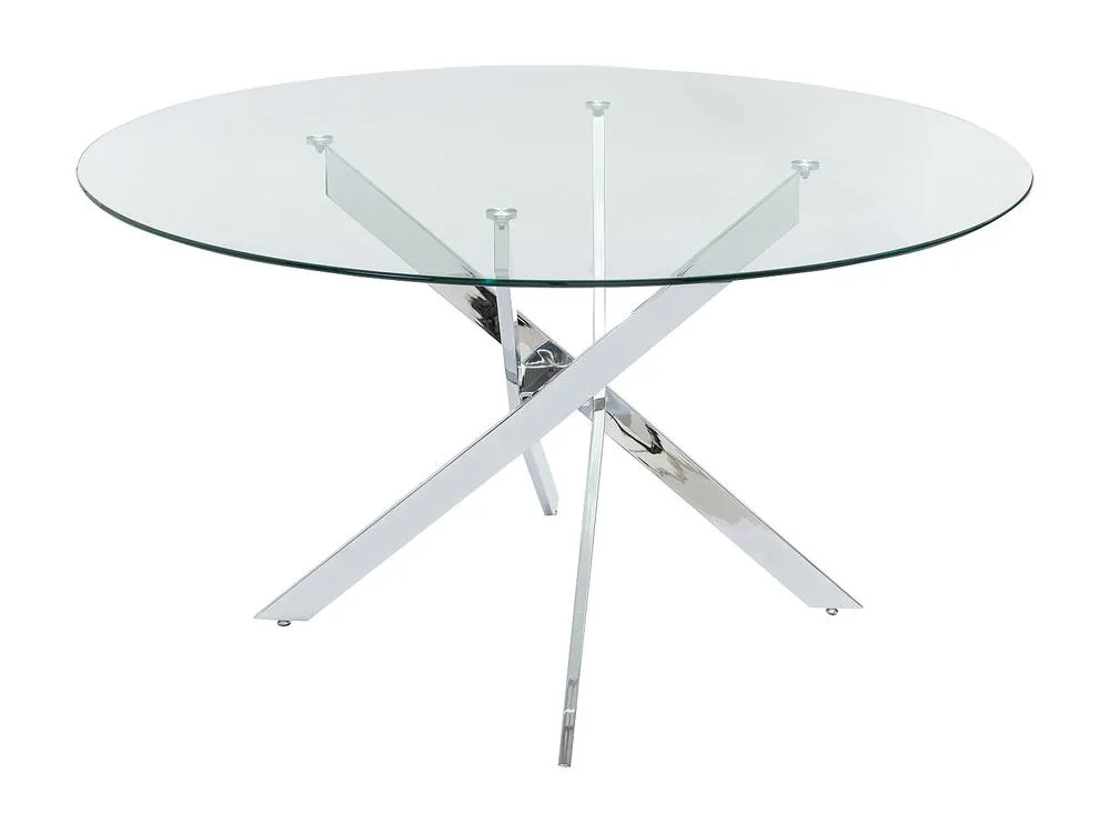 Vente-unique 4-Seater Round Dining Table - Tempered Glass & Chromed Metal in Clear