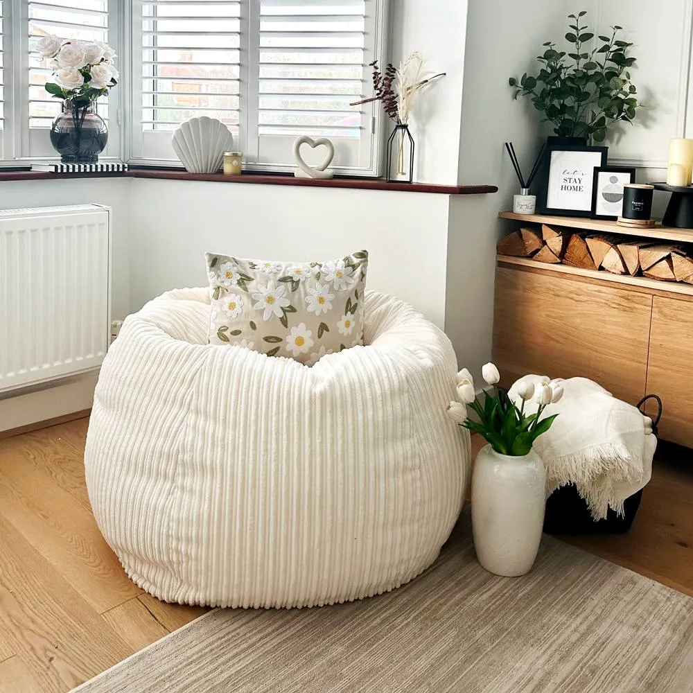 rucomfy Beanbags rucomfy Jumbo Cord Slouchbag - Indoor Classic Bean Bag for Adults in Ivory