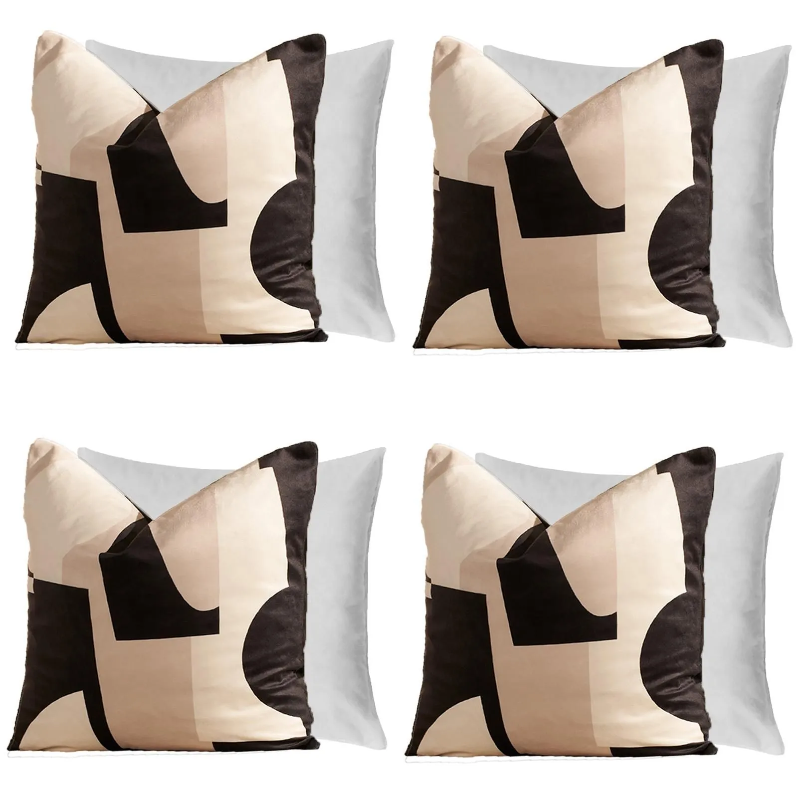OHS 4 x Abstract Velvet Print Filled Cushion Covers in Black