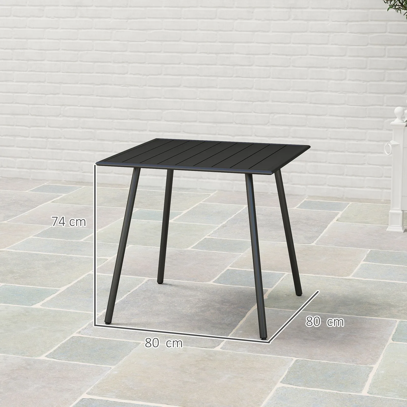 OUTSUNNY Garden Table for 4 Person with Slat Top, Steel Frame, Black 3