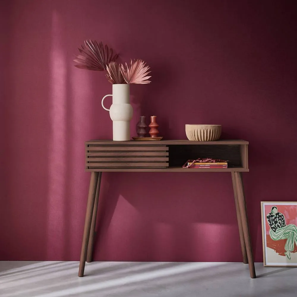 sweeek 100cm scandi-style console, grooved wood effect in Dark Brown 3