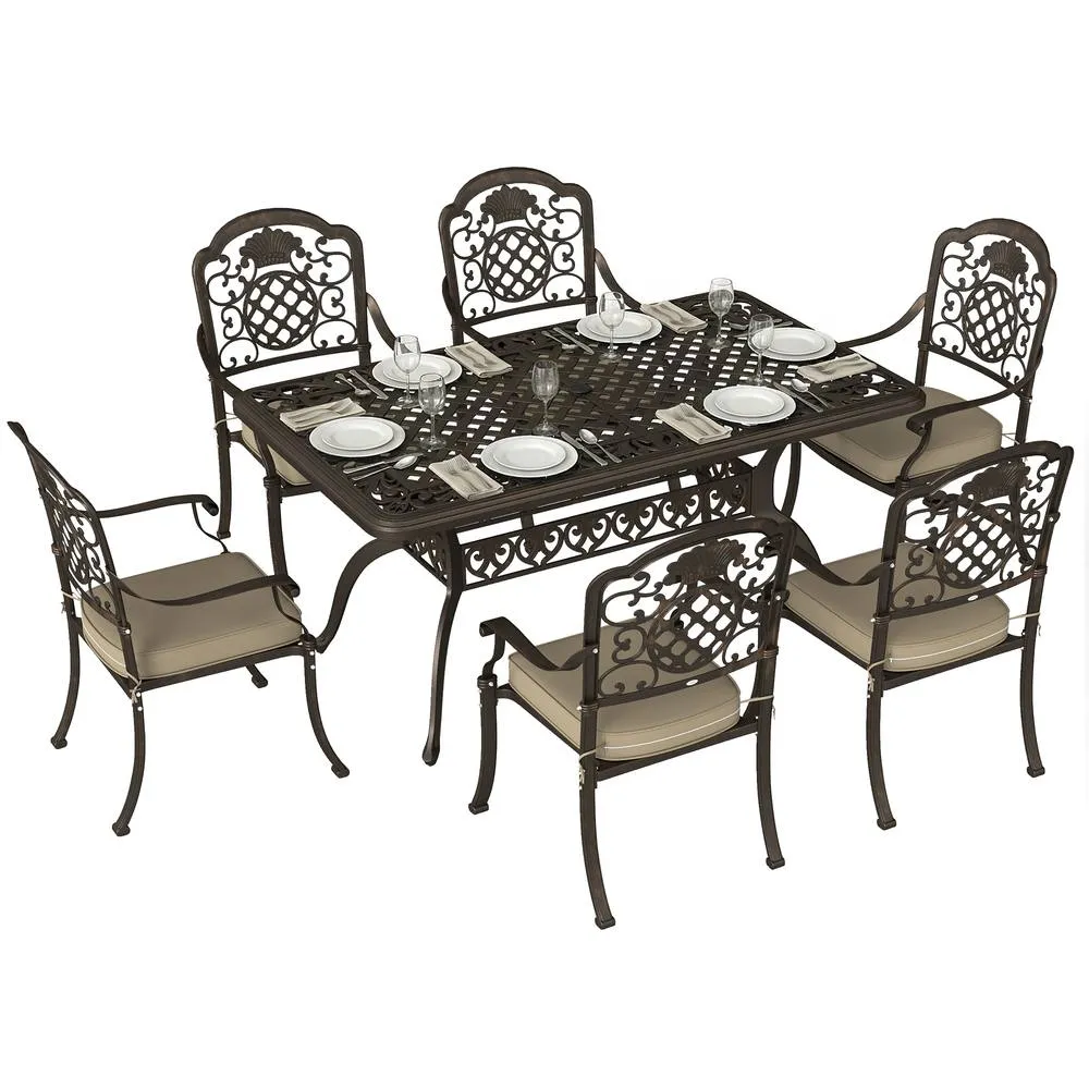 OUTSUNNY Outdoor Dining Set with Cushions, Parasol Hole, Bronze Tone 2