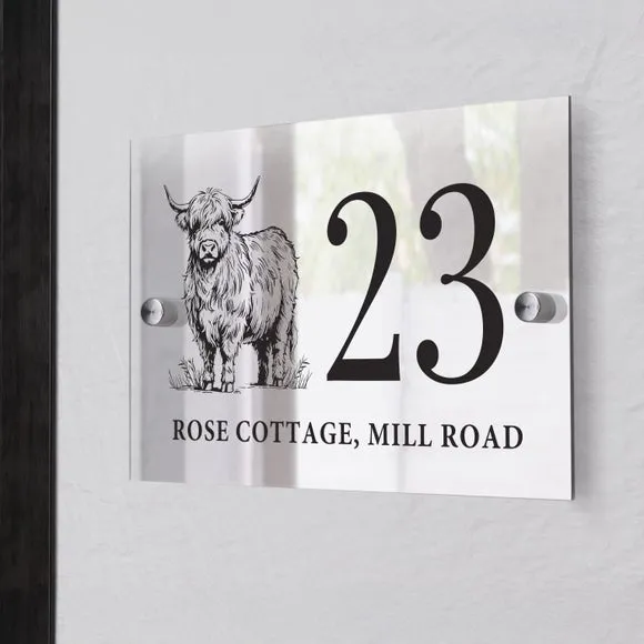 Personalised Highland Cow Acrylic House Sign 3