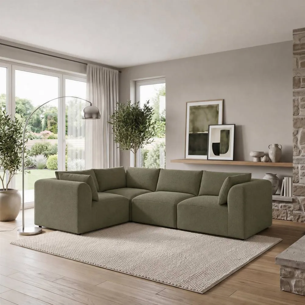FurnitureboxUK Drift Boucle Fabric 3 Seater Modular Corner Sofa in Green 1