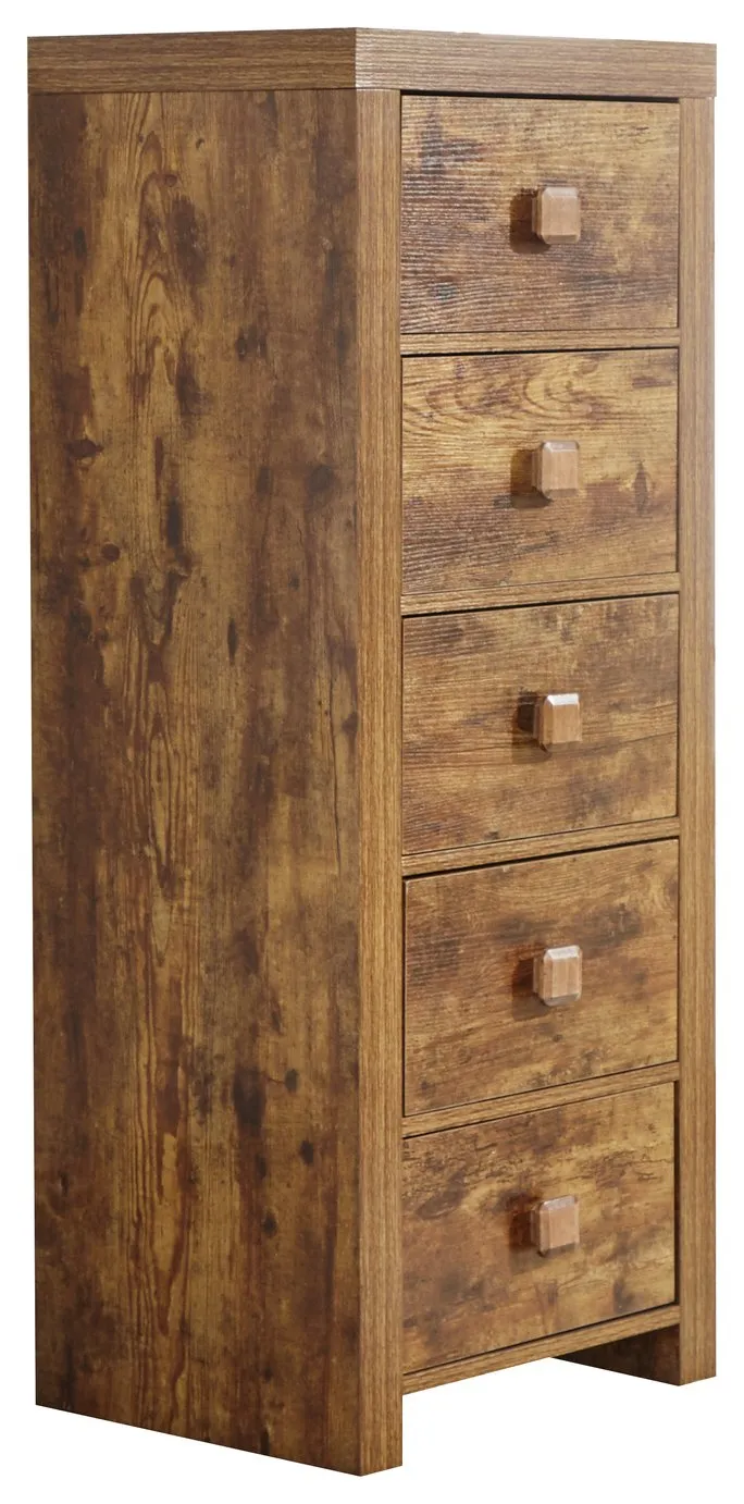 Jakarta 5 Drawer Slim Chest - Mango Wood Effect