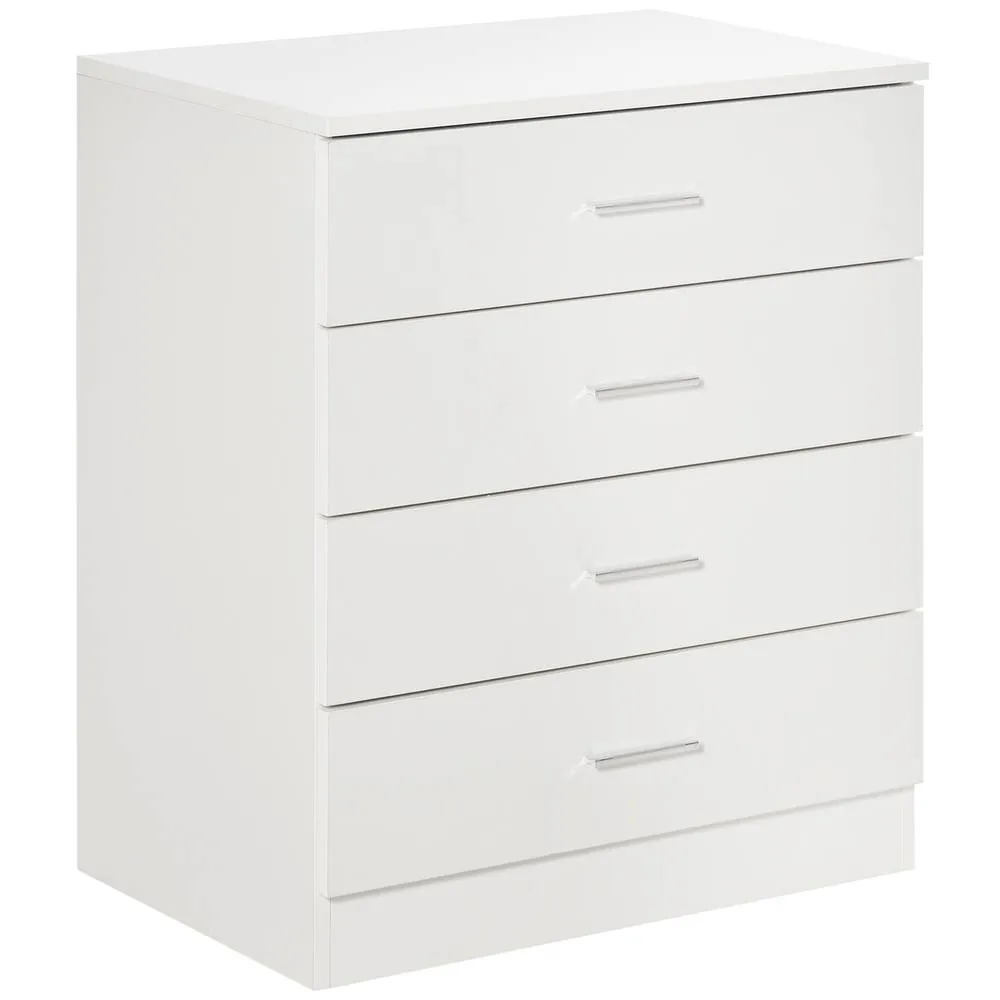 HOMCOM Storage Cabinet Vertical Drawer Chest of 4 with Metal Rails Anti Tip in White