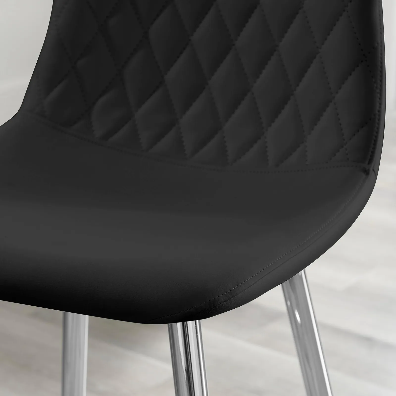 FurnitureboxUK Corona Set of 2 Counter Stools - Faux Leather Counter Stools With Silver Legs - Kitchen Island Stool in Black 3