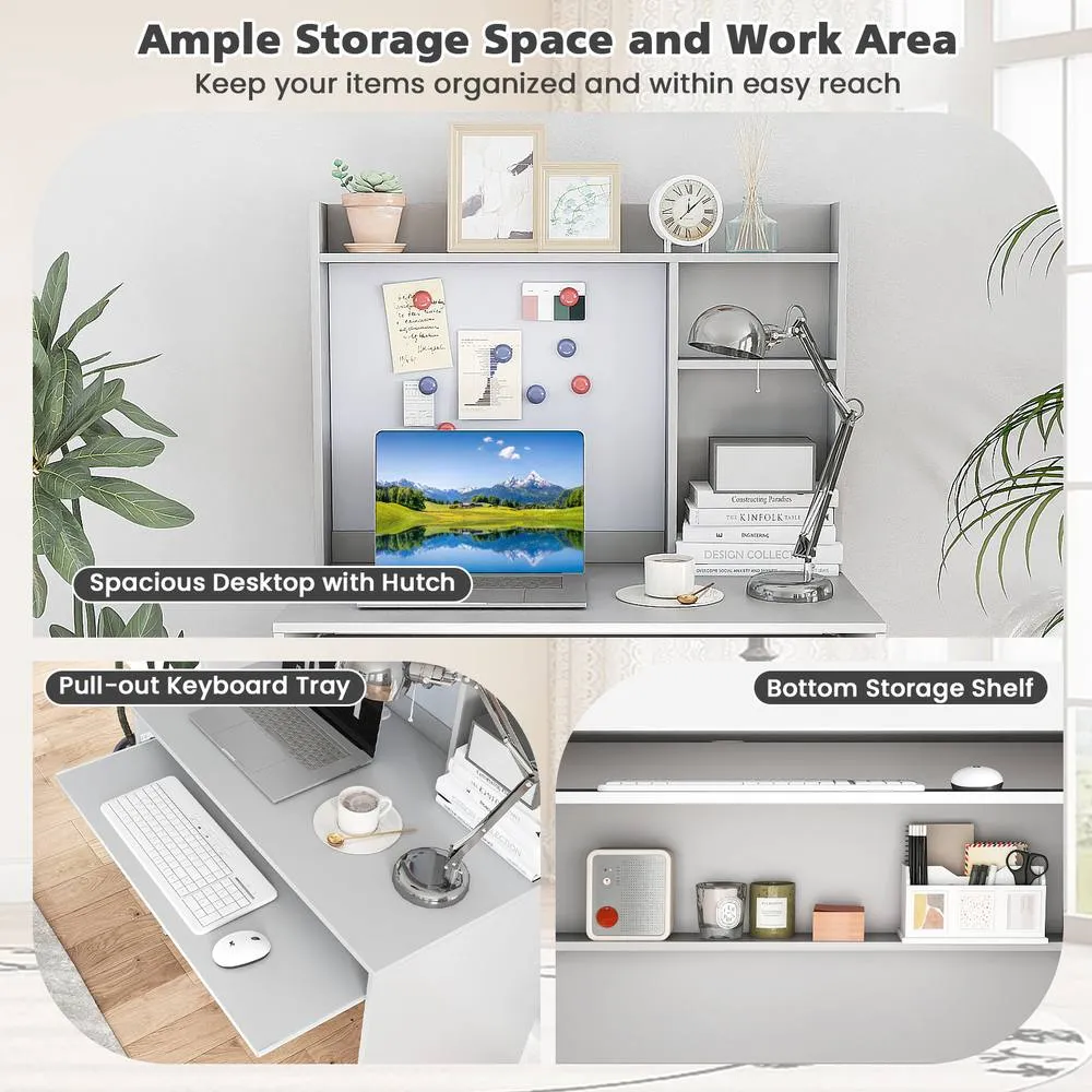 Costway Computer Desk Home Office Desk w/Magnetic Bulletin Board in Grey 5