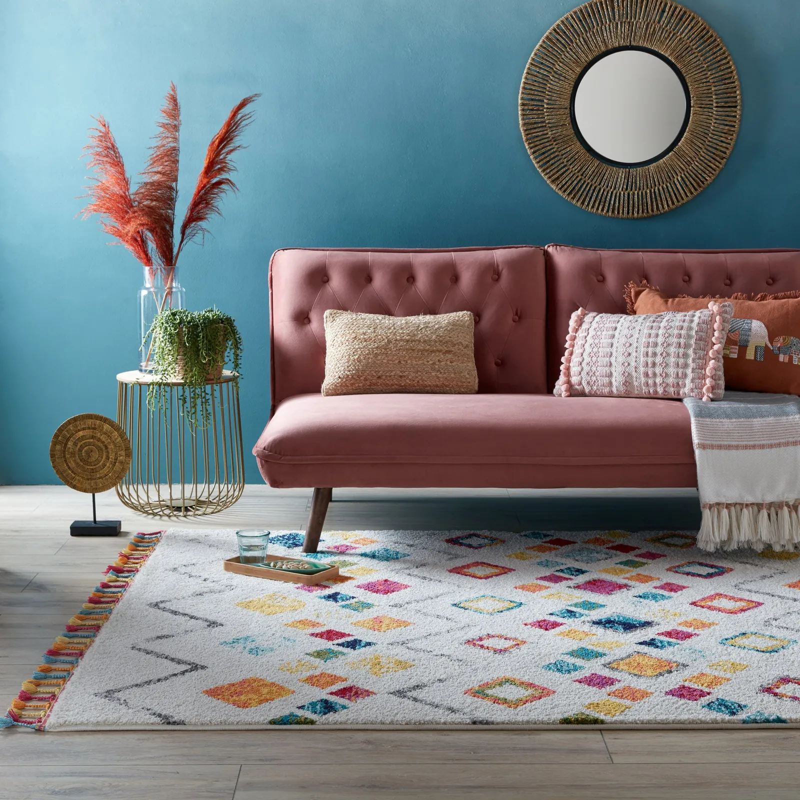 Dahra Berber Rug Blue/Pink/Yellow