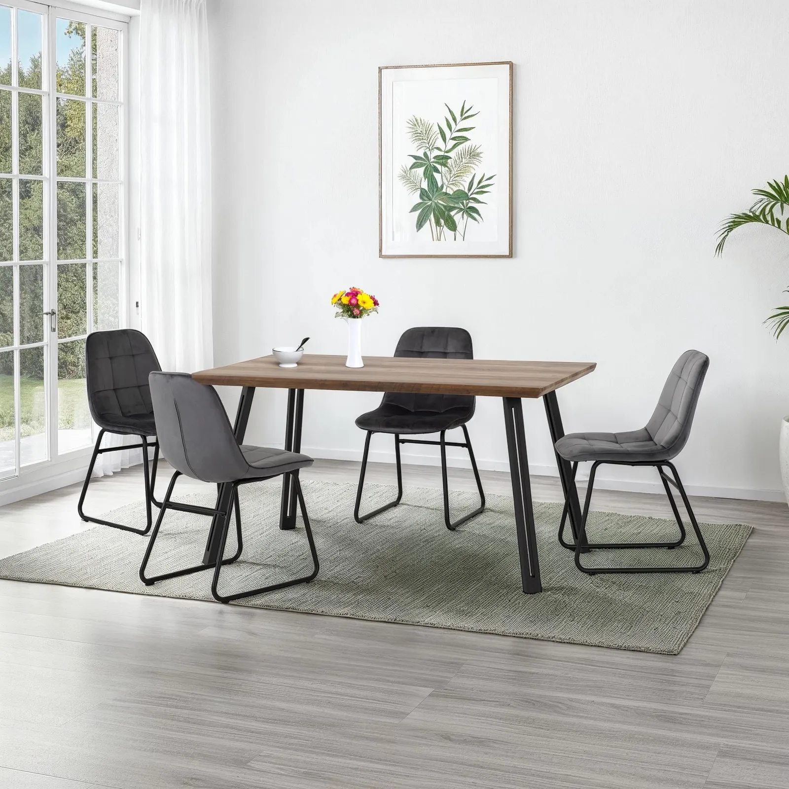 Seconique Quebec Straight Edge Dining Set with Lukas Chairs in Grey 1