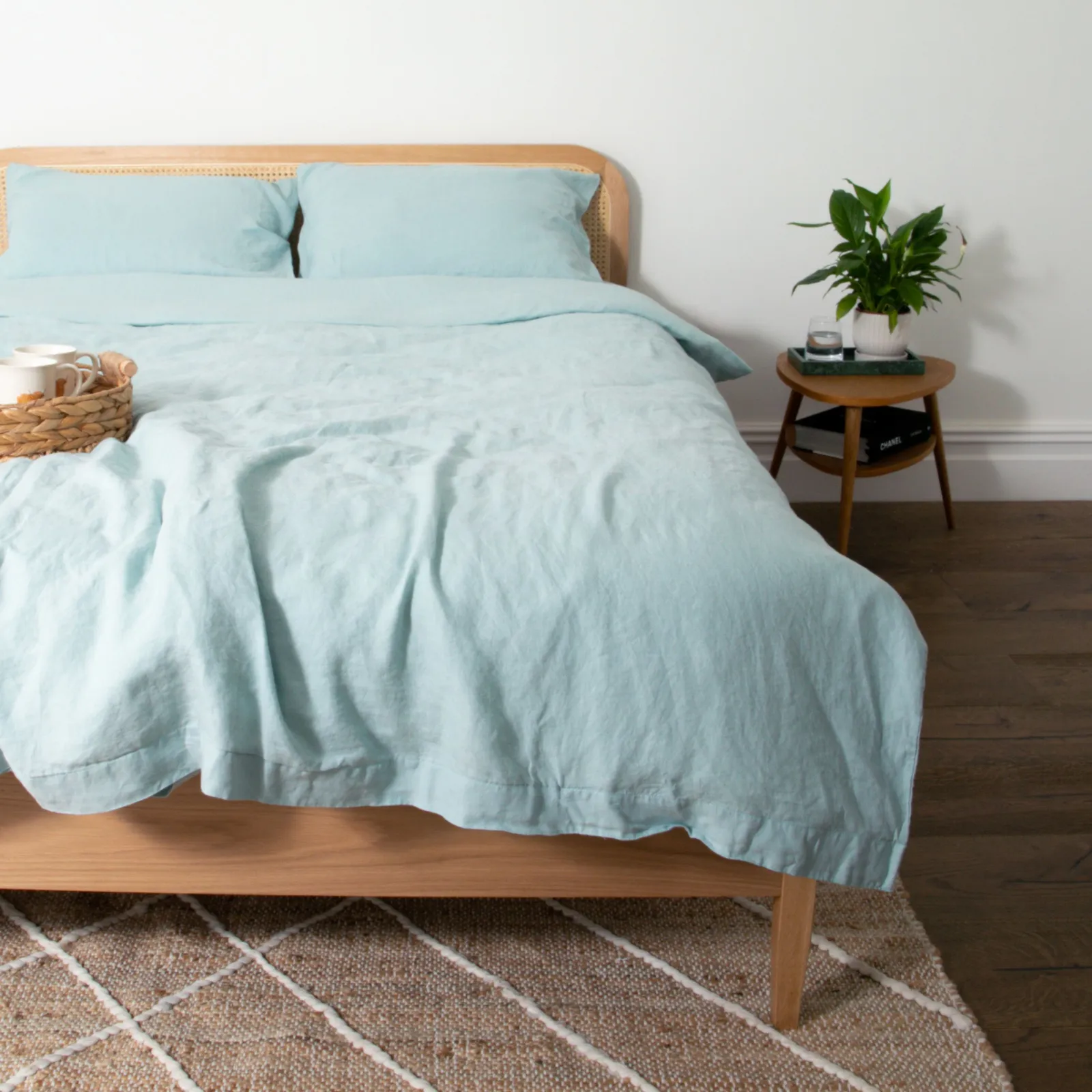 Native Natural Aqua Super King 100% Linen Duvet Cover (260x220cm) in Blue