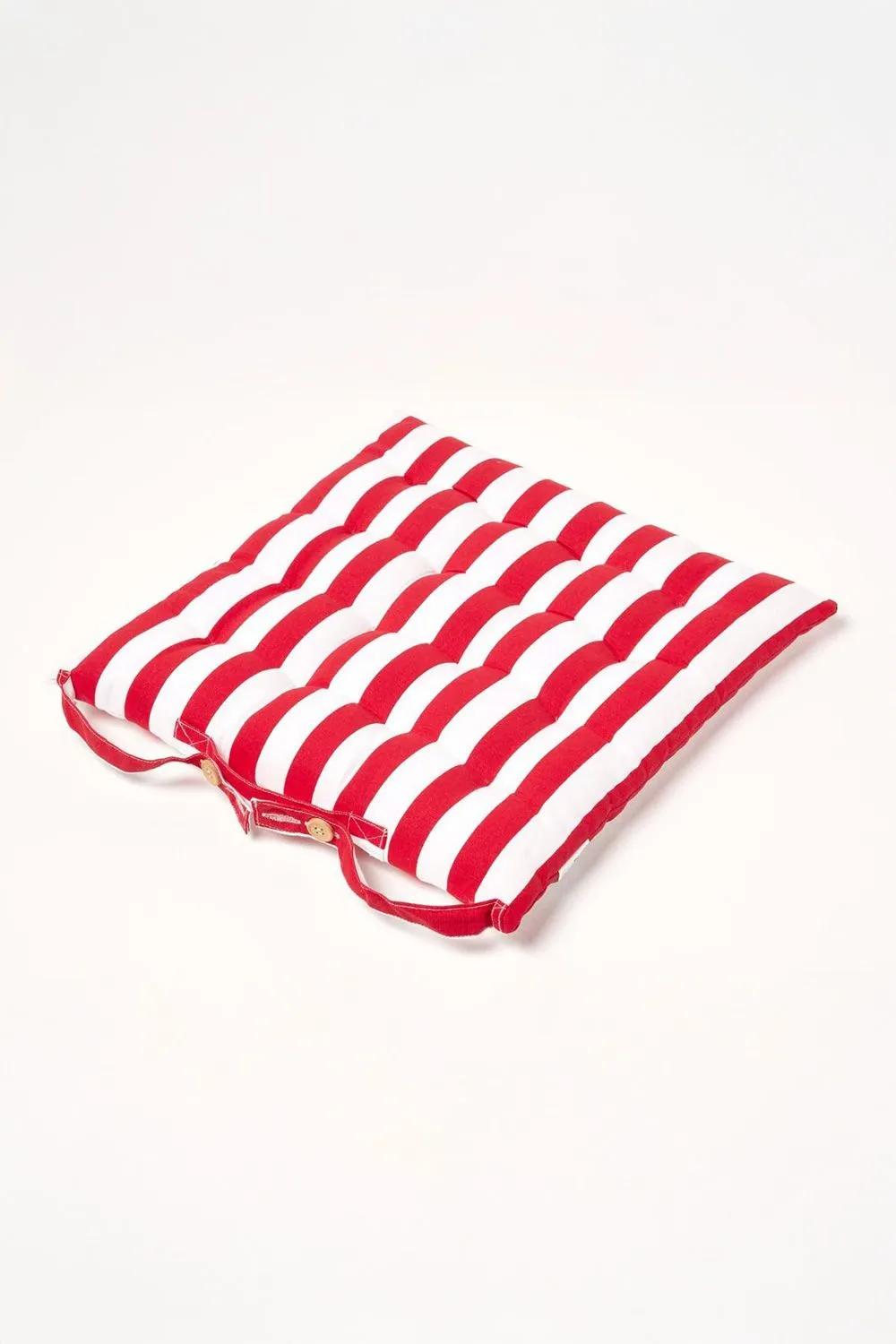 Homescapes 4 Pack Seat Pads Cotton Red Striped Indoor Outdoor Garden Cushion, 40cm 3