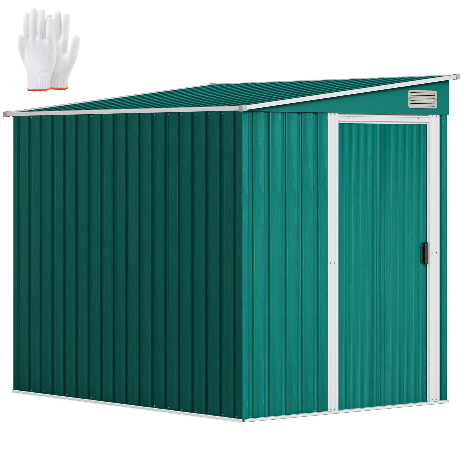 OUTSUNNY 7 x 5FT Garden Shed w/ Foundation Lean to Metal Tool Shed Green 2