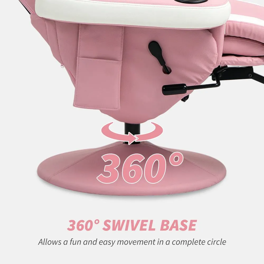 HOMCOM Manual Recliner Armchair PU Sofa Chair with Footrest & Reclining in Pink 5