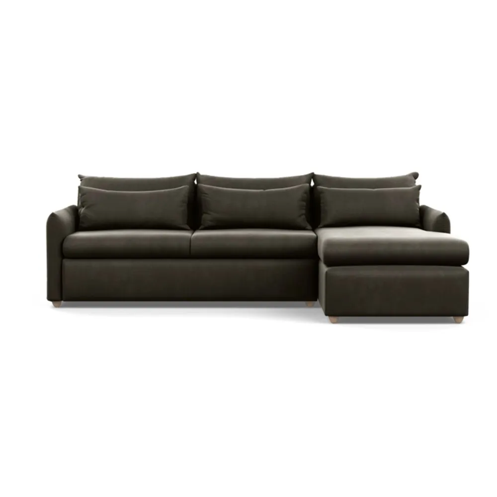 Heal's Pillow Large Right Hand Corner Chaise Velvet Charcoal Natural Feet